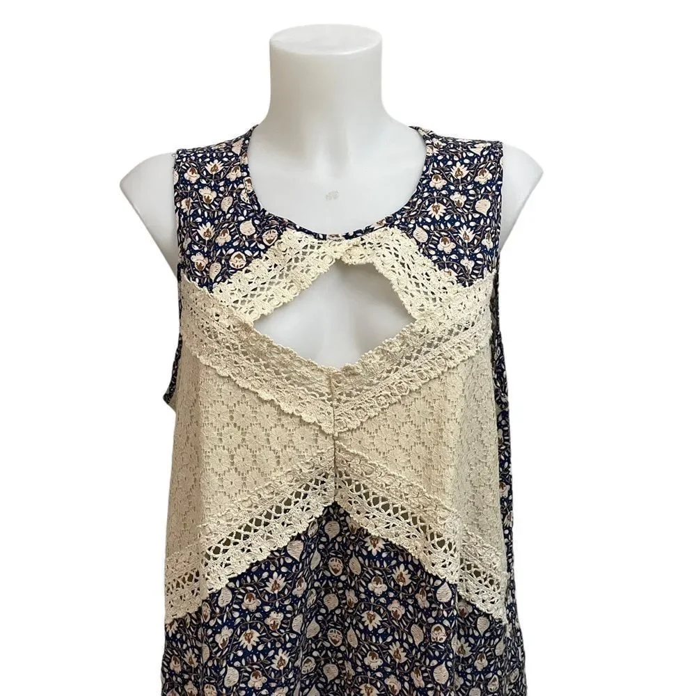 SEA NEW YORK Floral Peekaboo Lace Neckline Sleeveless Shift Sundress sz 10 - Picture 2 of 9